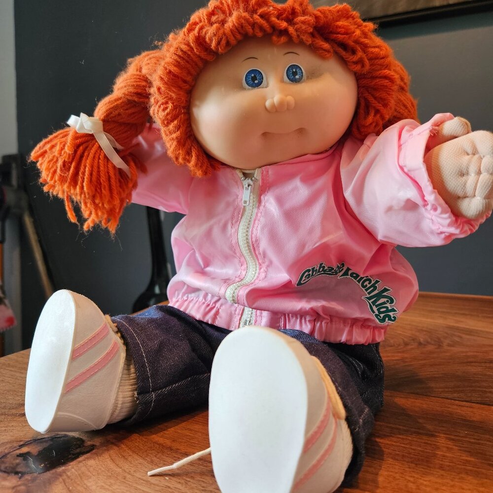 Cabbage Patch Girl, Red hair, Blue eyes, Pink Windbreaker